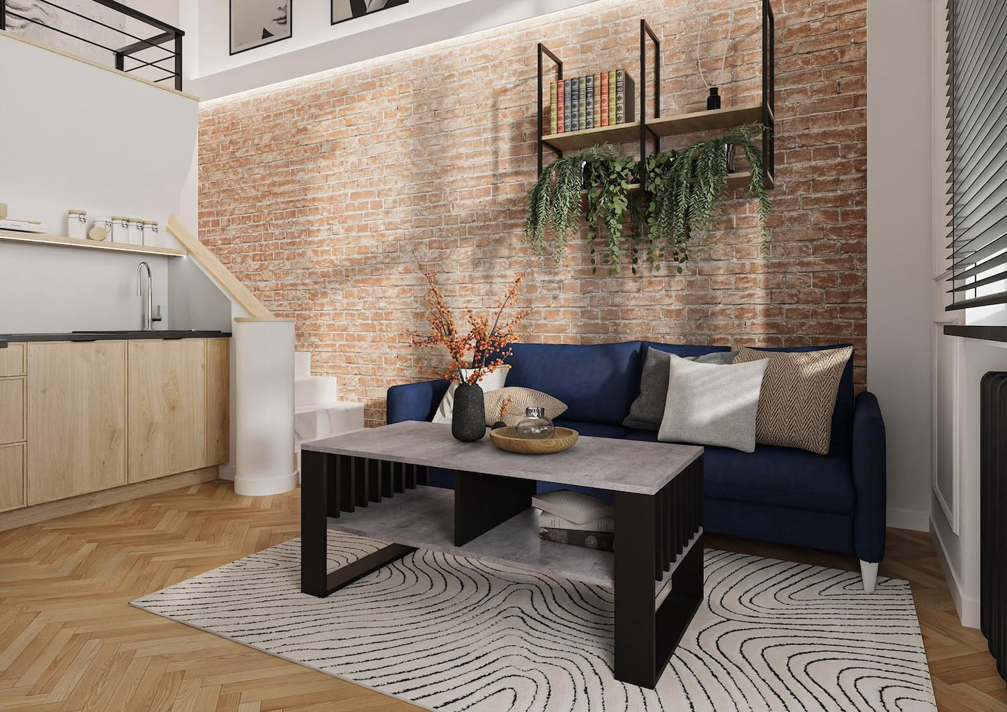 Meble Pitus Coffee Table White - Modern Living Room Table 90 x 50 x 50 cm with Storage Space & Slat Design