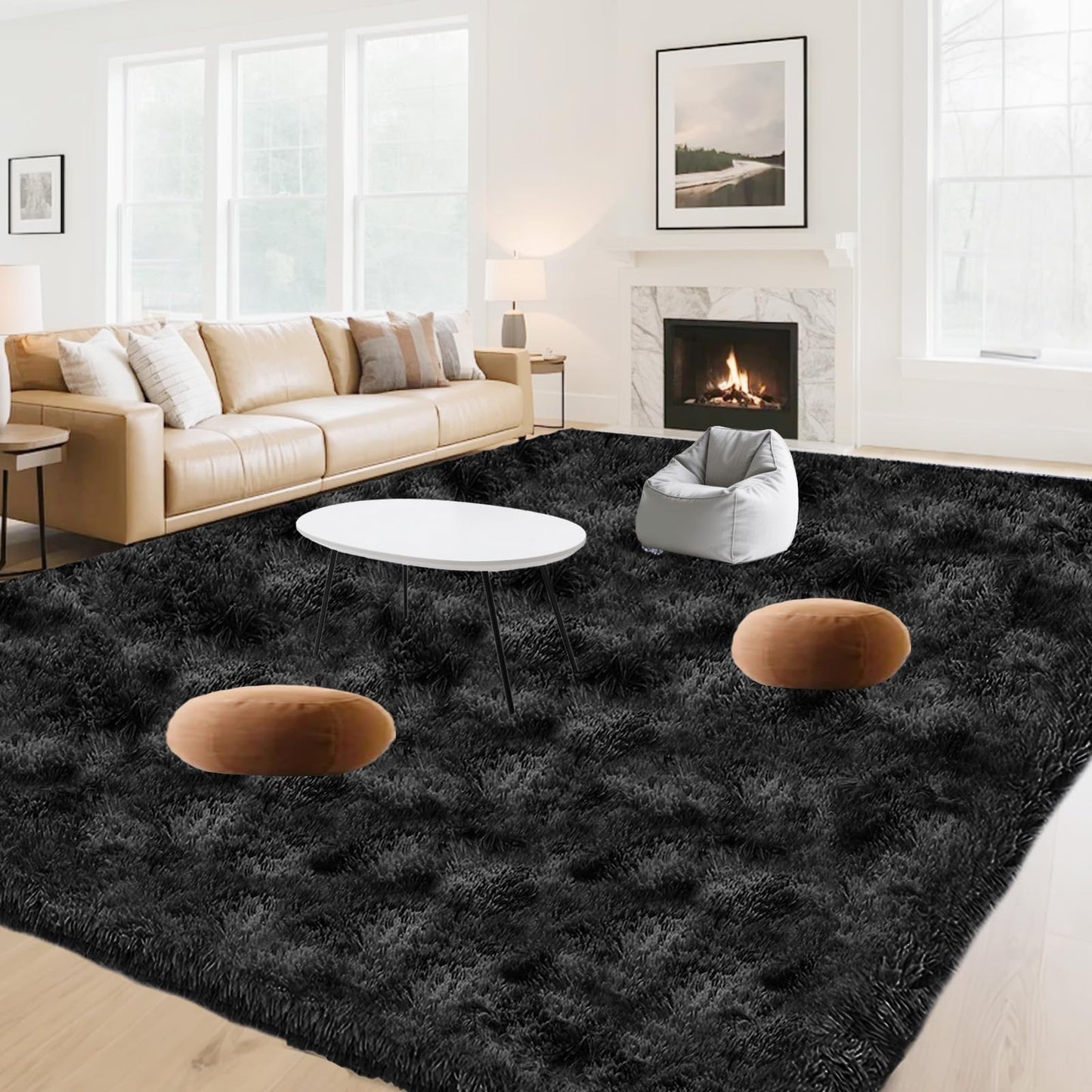 High Pile Living Room Rug, 140 x 200 cm, Cream Fuzzy Shaggy Fluffy Rug for Bedroom Rugs, Modern Plush Living Room Rug, Bed Rug, High-Pile Carpet, Non-Slip for Children's Room