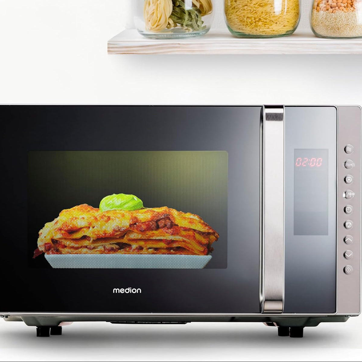 Medion MD 17495 3-in-1 Microwave with Grill and Hot Air Function (800 Watt Output, 1200 Watt Top Grill/Hot Air Output, 23 Litres) Silver