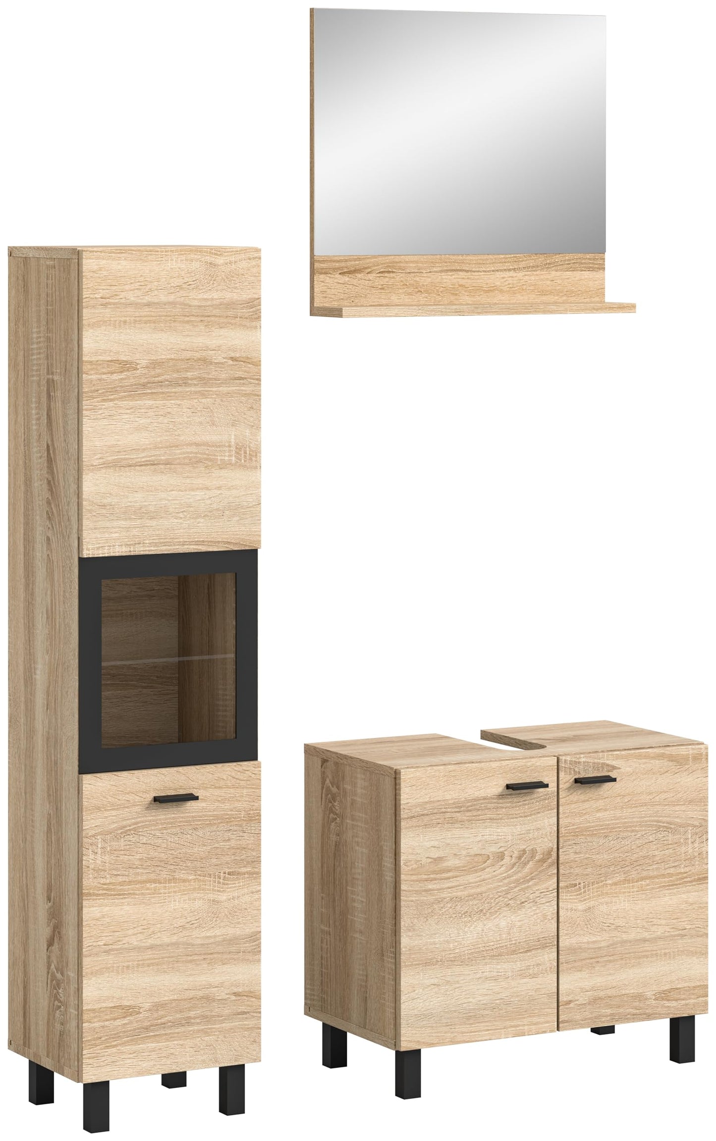 Boston Bathroom Cabinet, Standing Wall Cabinet, Hanging Cabinet, Wall Cabinet, Sonoma Oak Wood, Approx. 30 x 80 x 29 cm, Floor Standing/Hanging Mountable