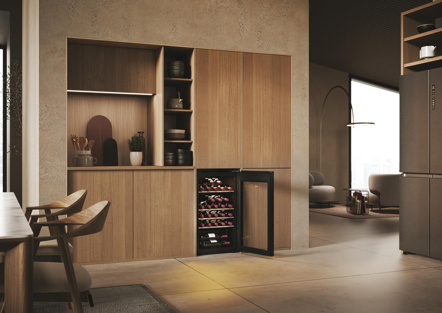 Haier Wine Fridge 50 Series 3 HWS34GGH1 I Wine Climate Cabinet for 34 Bottles I Modern Wine Fridge with UV Glass Door & 5 Wooden Shelves I Wine Cooler with Wi-Fi & Touch Display I Low Vibration