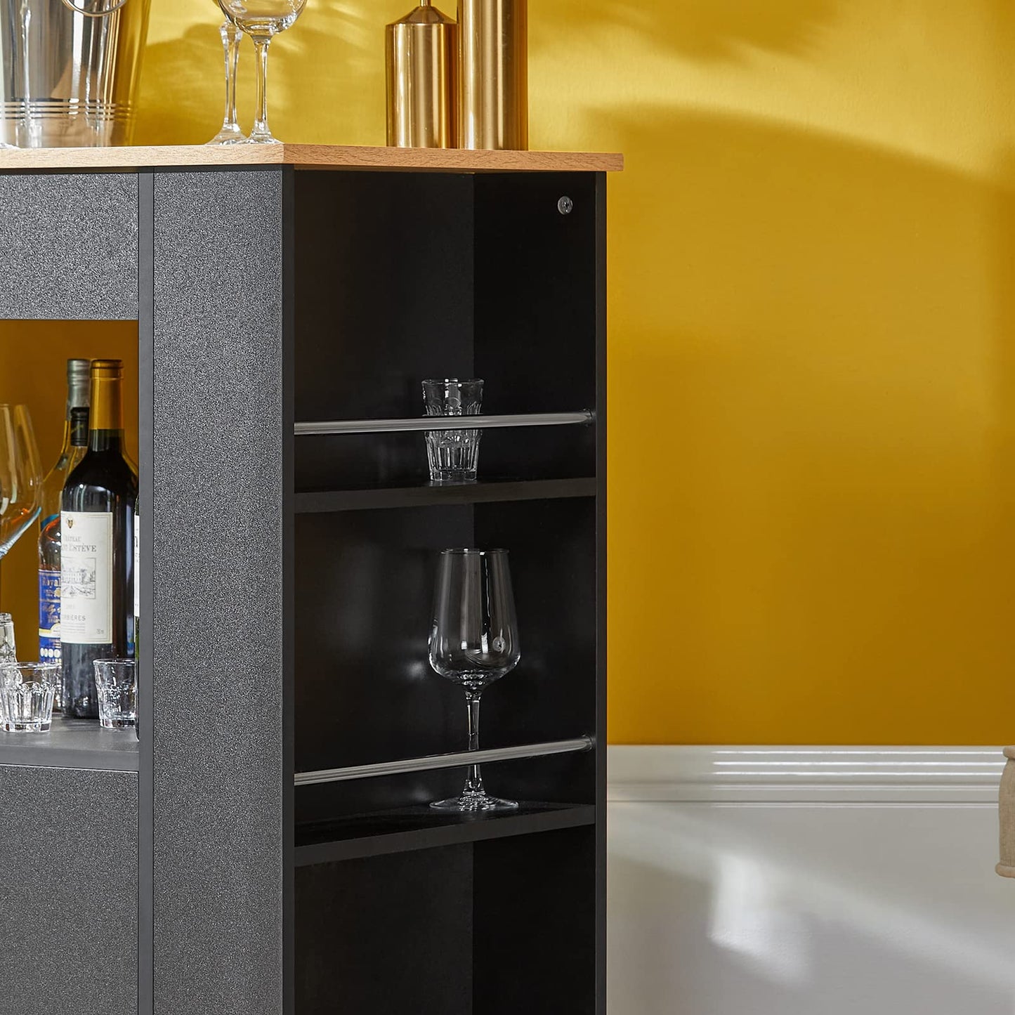 SoBuy Serving Trolley with Wheels Kitchen Trolley with Worktop Rolling Trolley Kitchen Island with Worktop Narrow Microwave Cabinet Kitchen Cabinet Side Table Wood Black 82 x 88 x 46 cm FKW113-SCH