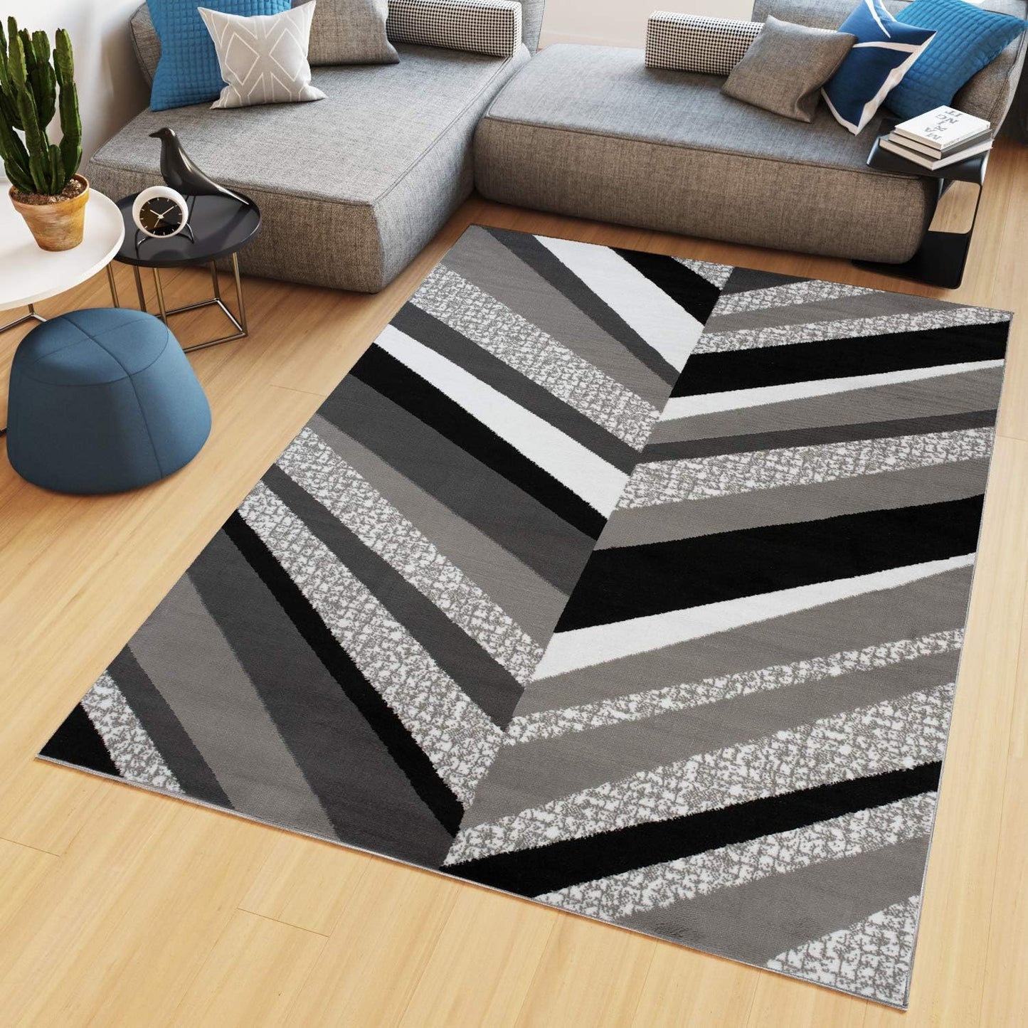 TAPISO Maya Kollektion Teppich Kurzflor Modern Grau Weiß Dunkelgrau Schwarz Blau Meliert Figuren Design Wohnzimmer Schlafzimmer Jugendzimmer ÖKOTEX 120 x 170 cm