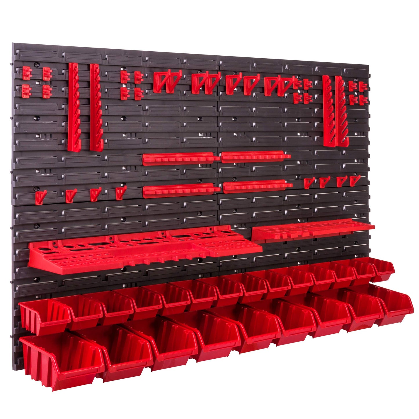 Storage System Wall Shelf 115 x 78 cm, Tool Holders, 23 Pieces Stacking Boxes Storage Boxes Extra Strong Wall Shelves Expandable Workshop Shelving Workshop Shelf