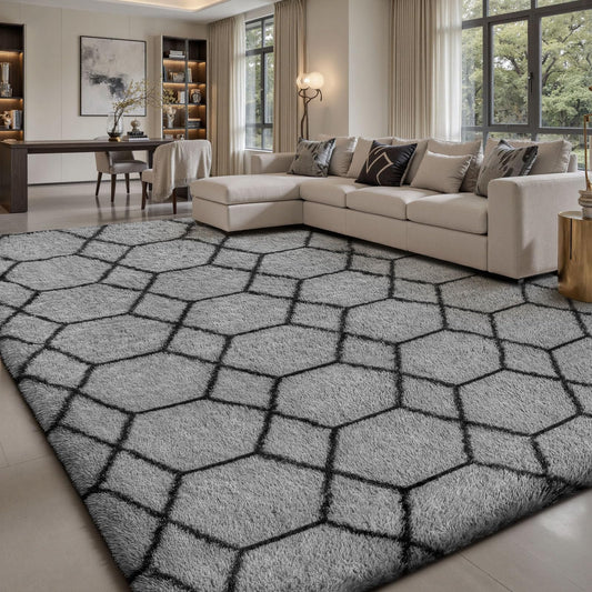 Sour Lemon Hochflor Teppich Grau Carpet Wohnzimmer 240x300 Waschbar Anti-Rutsch Extra Große Teppiche Schlafzimmer Flauschige Moderne Teppiche Matte Teppichen für Schlafzimmer Kinderzimmer