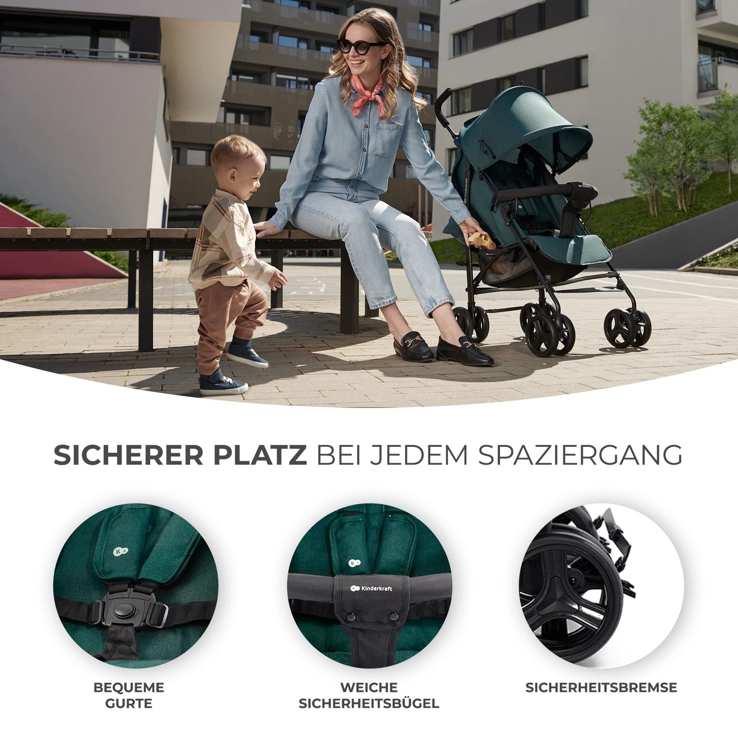 Kinderkraft TIK Kinderwagen, Liegebuggy, Sportwagen, Leicht - 6,5kg, Drehbare Vorderräder, Verstellbarer Griff, Stufenlose Einstellung der Rückenlehne, Schnelles Zusammenklappen, bis zu 17kg, Grau