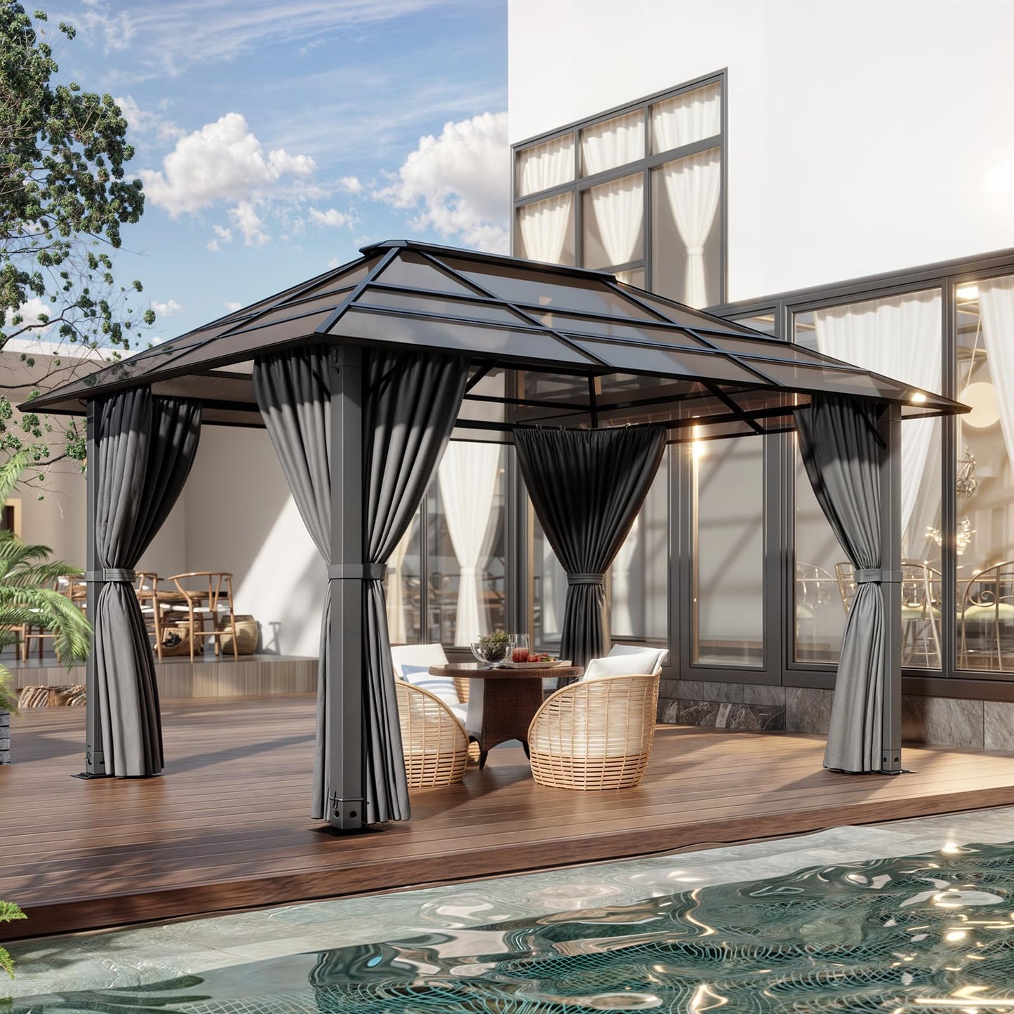 Devoko Gazebo 3 x 3 Waterproof Stable Winterproof Aluminium Garden Gazebo with Fixed Roof Protection UV Suitable for Outdoor Scenes Grey