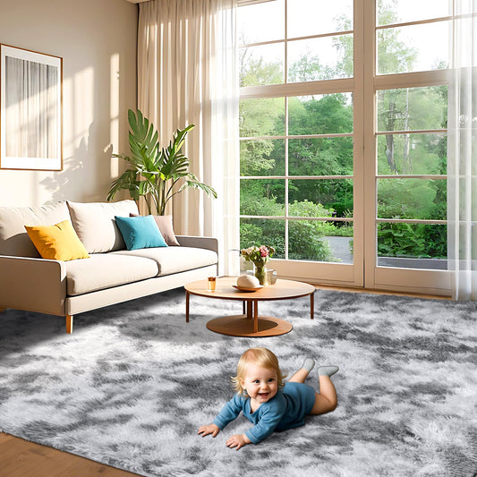 ZRSDIXKI Living Room Rugs 160 x 230 cm, Extra Large Shaggy Soft Rug, Fluffy Area Carpet, Modern Tie-dye Carpet, Washable Rugs for Home Decor, Bedroom, Dorm, Kids Room Lounge Office, Dark Grey