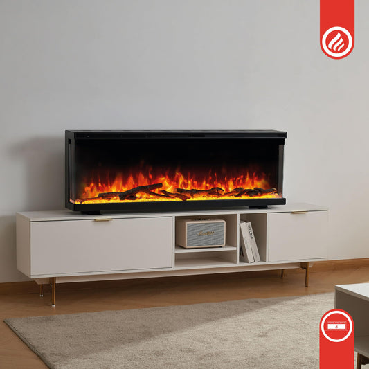 LEA Electric Fireplace - Electric 3-in-1 Fireplace with Panoramic View, Heating, 3D Flame Effect, 12 Flame Colours, Remote Control (42 Inches)