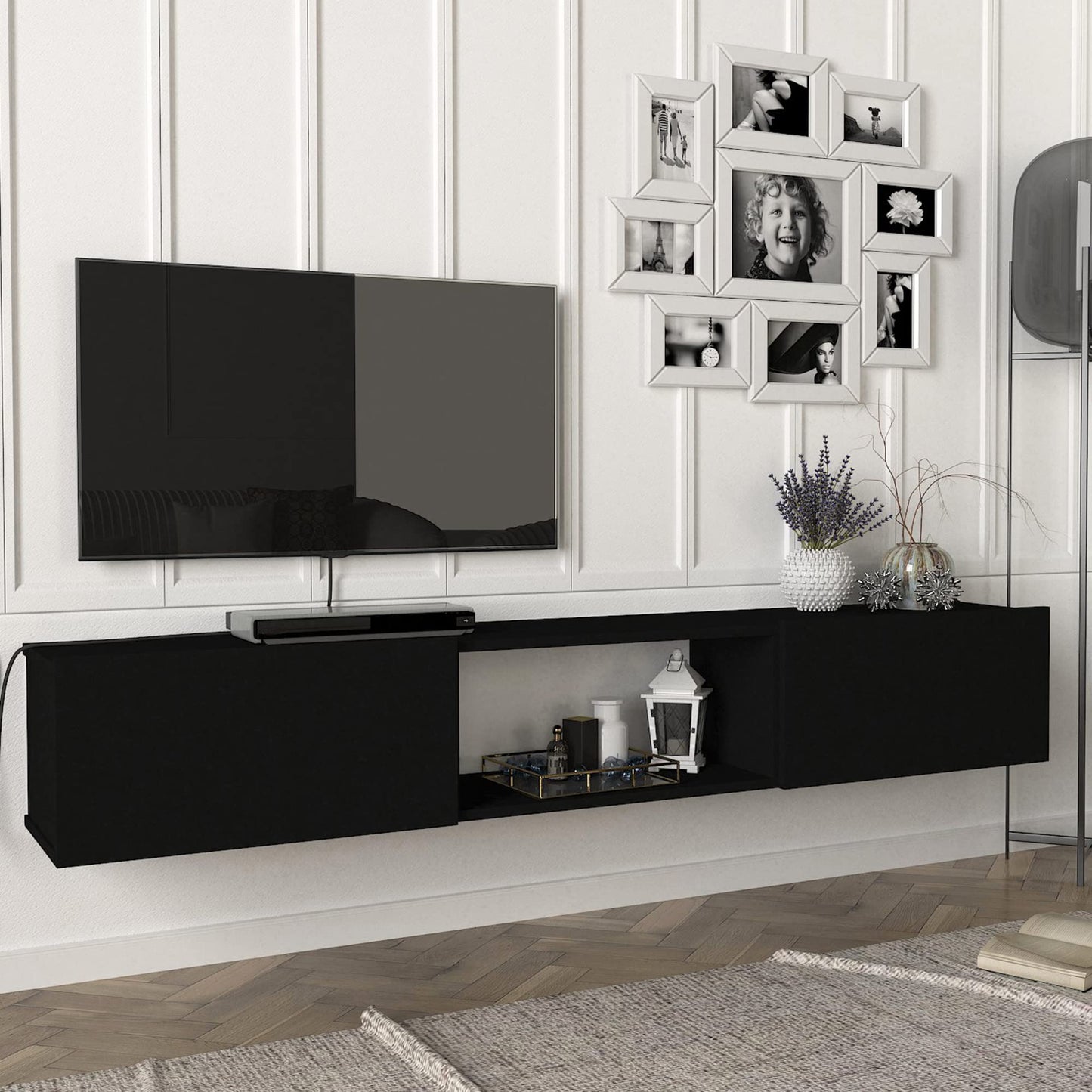 [en.casa] Paltamo TV Lowboard TV Cabinet Hanging TV Cabinet 180 x 31 x 30 cm TV Board with 3 Compartments Anthracite