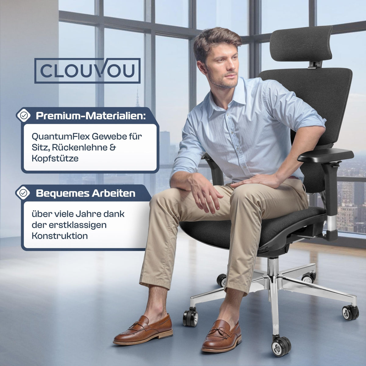 CLOUVOU BrightSeat Ergonomic Office Chair [Test Winner] Desk Chair 100% Individually Adjustable Office Chair & Gaming Chair Computer Chair Home Office Chair Ergonomic Swivel Chair 150 kg