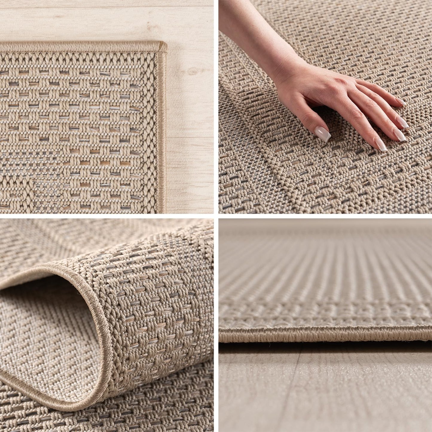 SIMPEX Outdoor Teppich Wetterfest Beige 140x200 cm, UV-beständig, ideal für Küche, Balkon, Terrasse, Garten Wohnzimmer Esszimmer, Skandinavisches Boho-Design, Pfelgeleicht