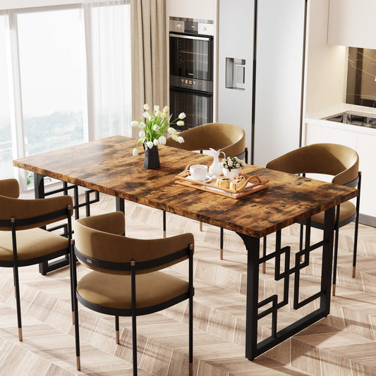 Tribesigns Dining Table for 6 People, Living Room Table, 160 x 80 x 75 cm, Rectangular Kitchen Table, Dining Table for Dining Room and Kitchen, Living Room, Industrial Design, Rustic Brown