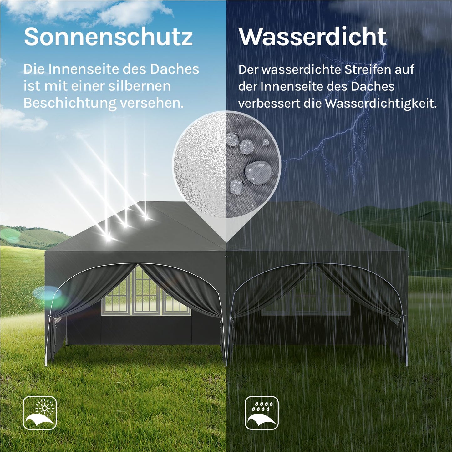 WOLTU Gazebo, Folding Gazebo, 3 x 6 m, with 6 Side Walls, Party Tent, Water-Repellent, UV Protection 50+, Height-Adjustable Garden Gazebo, with Carry Bag, for Outdoor Garden, Camping, Grey