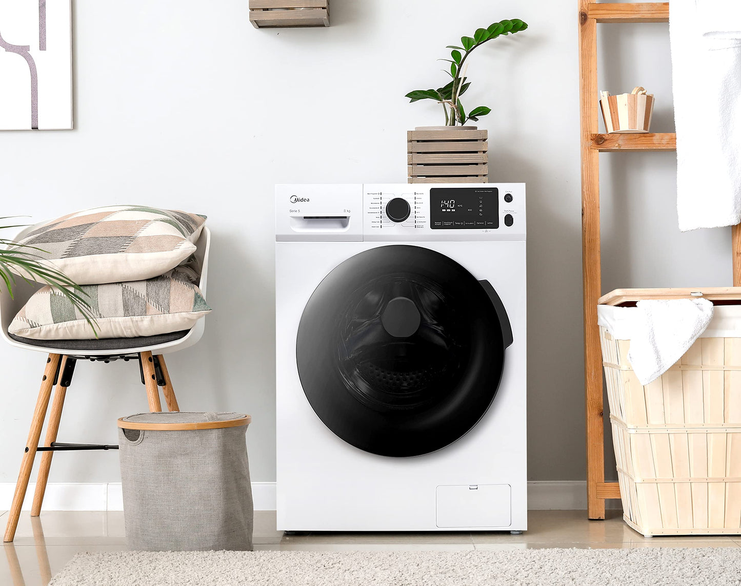 Midea MF10EW70B Washing Machine / 7 kg / 1400 rpm / Energy Efficiency Class A / Inverter Quattro Motor / Steam Function / Large Drum / Refill Function / Child Safety Lock / AquaStop, White