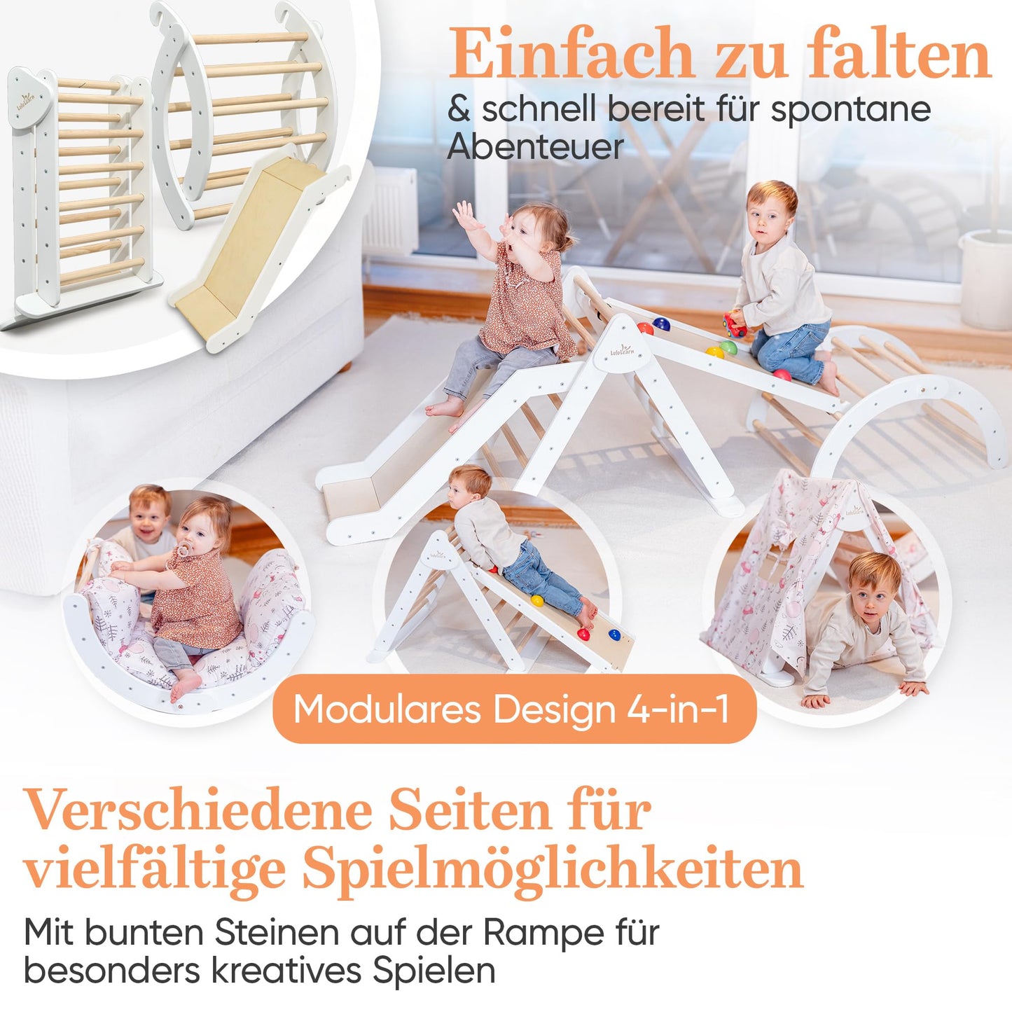 Lululearn® Climbing Triangle, Climbing Arch & Ramp [Foldable] Ideal for Indoor & Garden - Climbing Frame from 1 Year, Montessori Toy for Active Learning - Discover Now! (White)