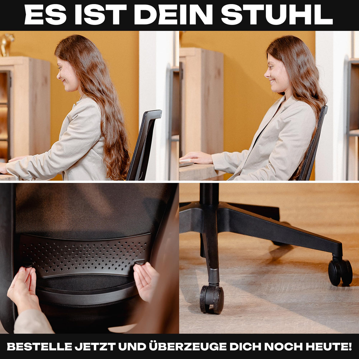 M2 Ergonomic Office Chair, Test Winner with Adjustable Armrest without Headrest for Maximum Freedom of Movement, Back-Friendly, Comfortable Desk Chair for Office and Home Office Chair