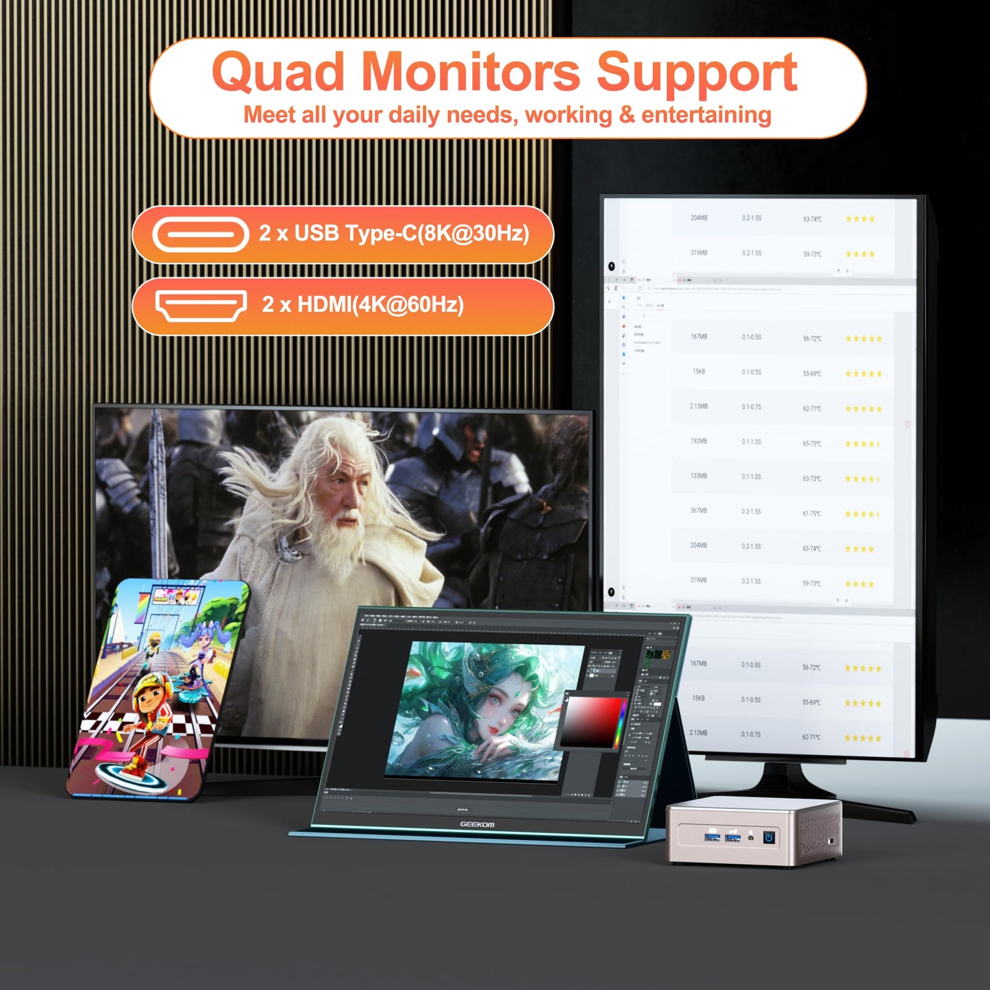 GEEKOM Megamini G1 Gaming PC with Intel i9-13900HK Processor + Nvidia Geforce RTX 4060 8GB Water Cooling High End Desktop Computer Windows 11 Pro 32GB DDR5 RAM + 2TB SSD for All Application Scenarios