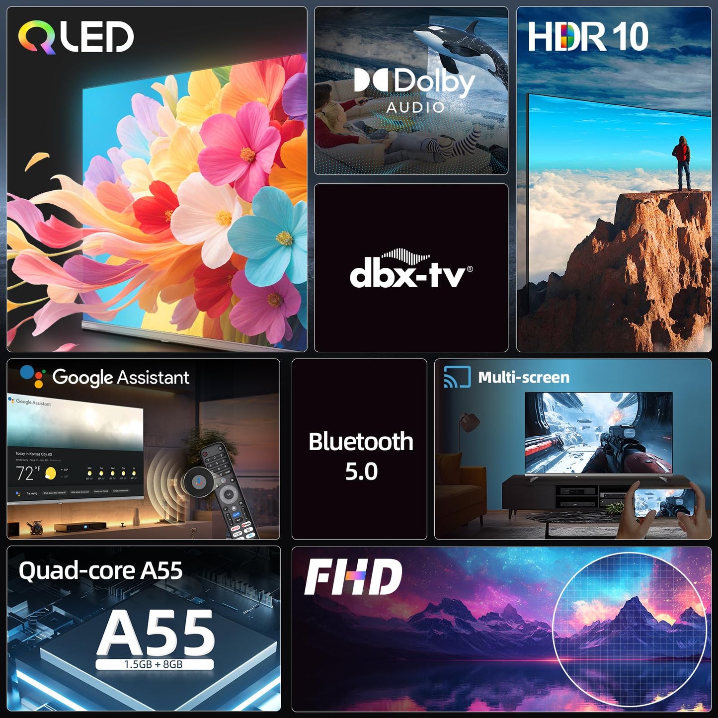 CHIQ L40FT 40 Zoll, Full HD, (100 cm) Smart Fernseher, HDR10, Dolby Audio & DBX-tv, Triple Tuner DVB-C/T2/S2, Integrierter Chromecast, Metall Randlos Design