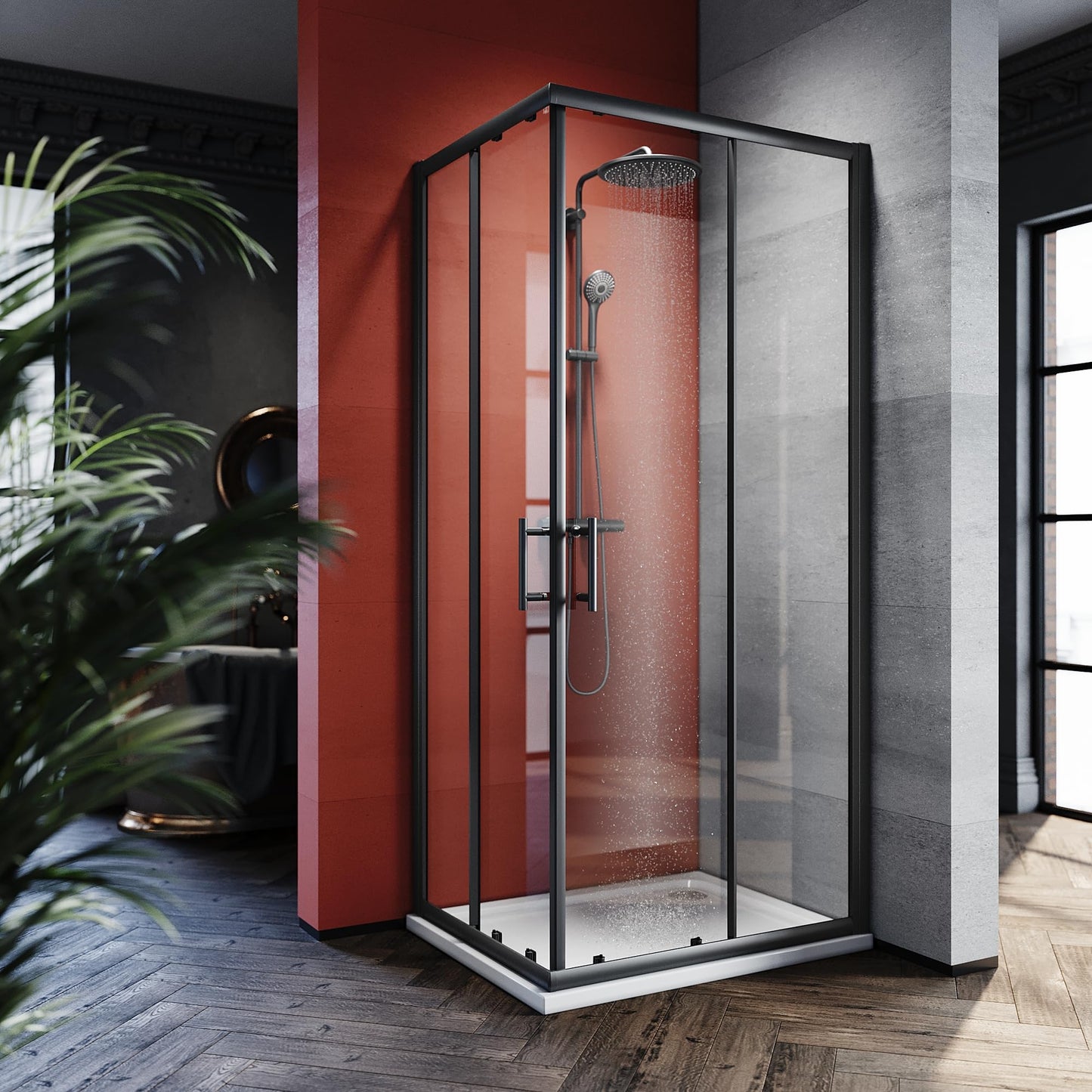 SONNI 80 x 80 cm Corner Entry Shower Cubicle without Shower Tray, Safety Glass Sliding Door Corner Shower Enclosure Shower Sliding Door Glass