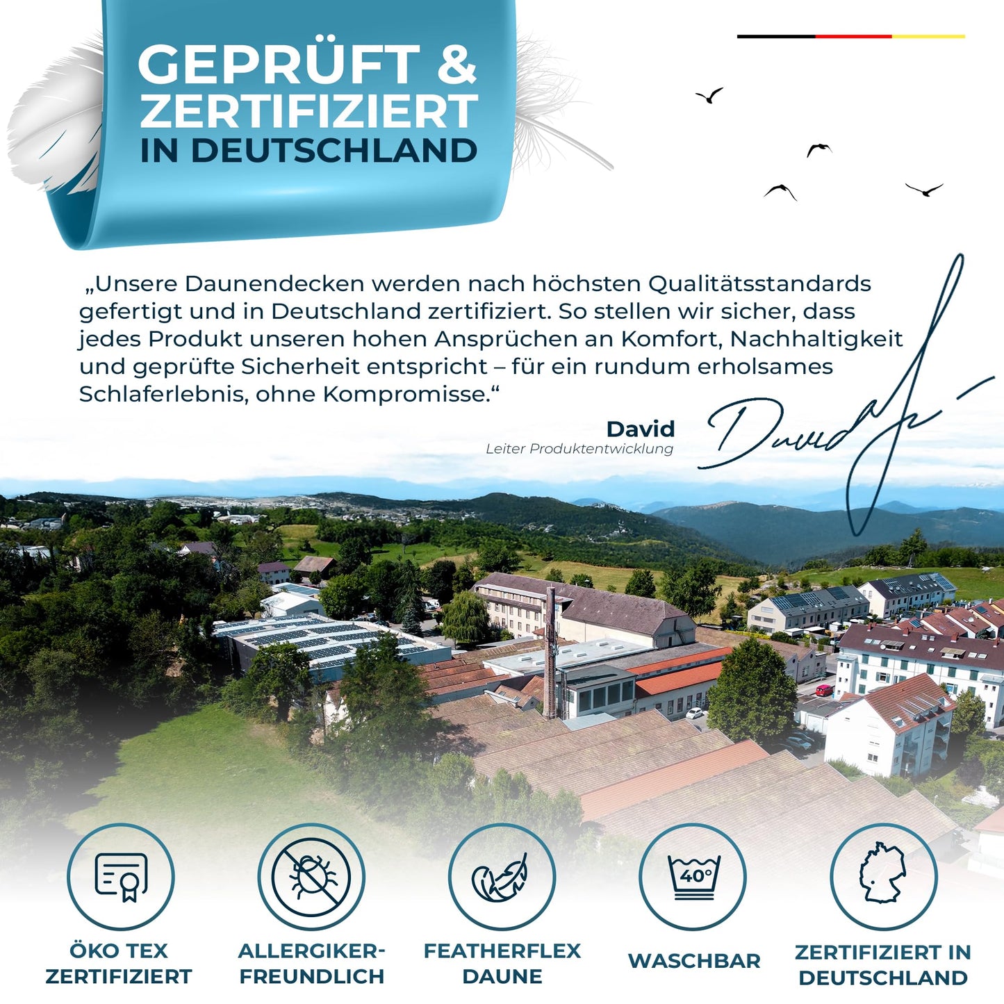 Glückstoff® Feather and Down Duvet 135 x 200 cm [Certified in Germany] – Down and Feathers – Feather Duvet Top Bed – Sleeping Blanket Summer and Winter Duvet – Duvet (All Season Duvet)