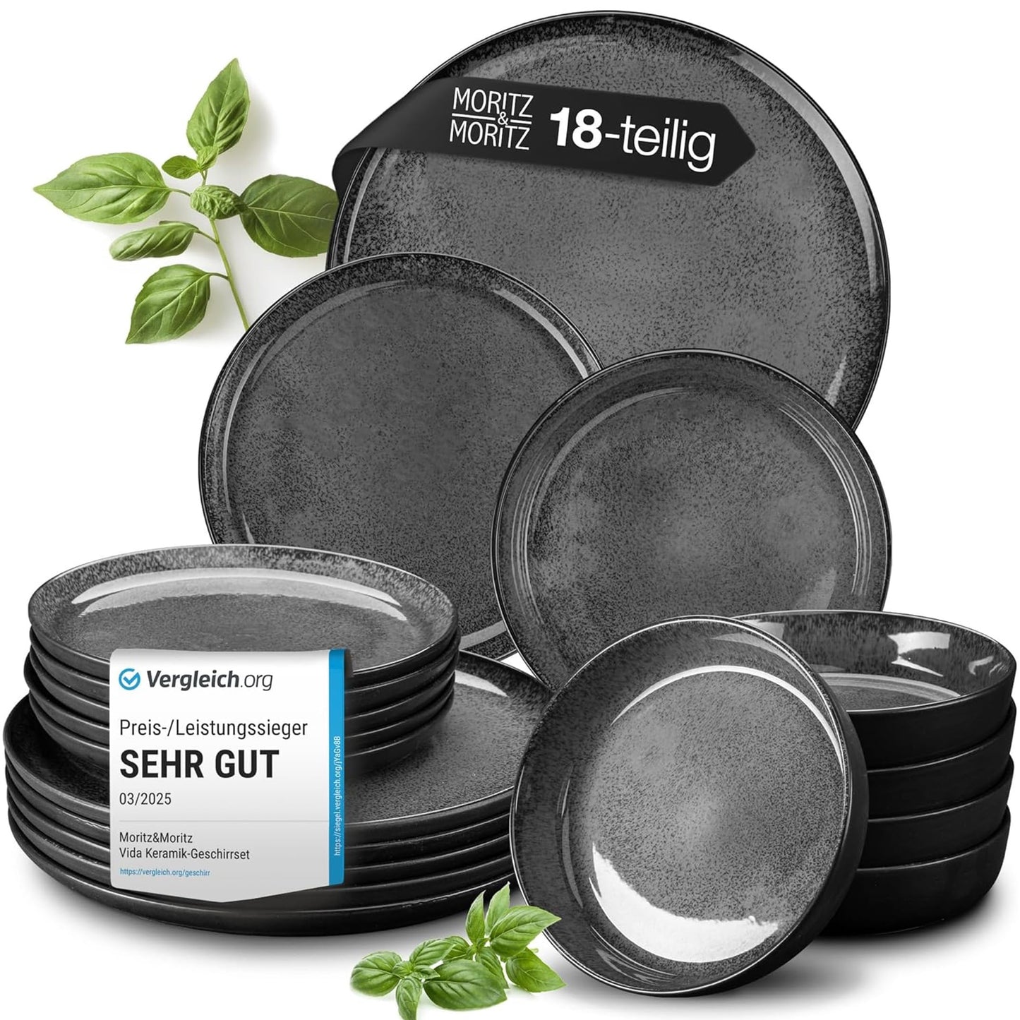 Moritz & Moritz Vida 18-Piece Crockery Set for 6 People, Elegant Plate Set Made of High-Quality Porcelain, Crockery Consisting of 6 x Dinner Plates, 6 x Dessert Plates, 6 x Soup Plates