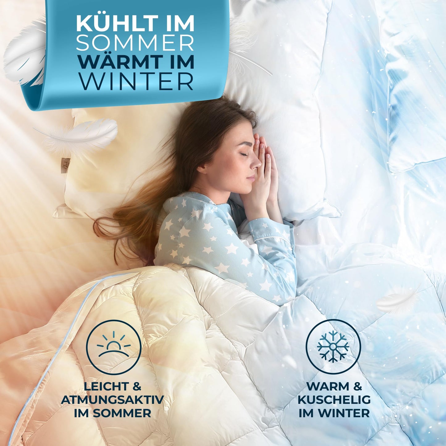 Glückstoff® Feather and Down Duvet 135 x 200 cm [Certified in Germany] – Down and Feathers – Feather Duvet Top Bed – Sleeping Blanket Summer and Winter Duvet – Duvet (All Season Duvet)