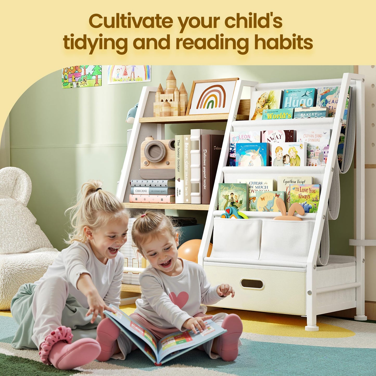 Children's Bookcase Children's Room Toy Shelves: Open Storage Shelf with 6 Compartments - Toddler Display Books Furniture, Nursery, Playroom