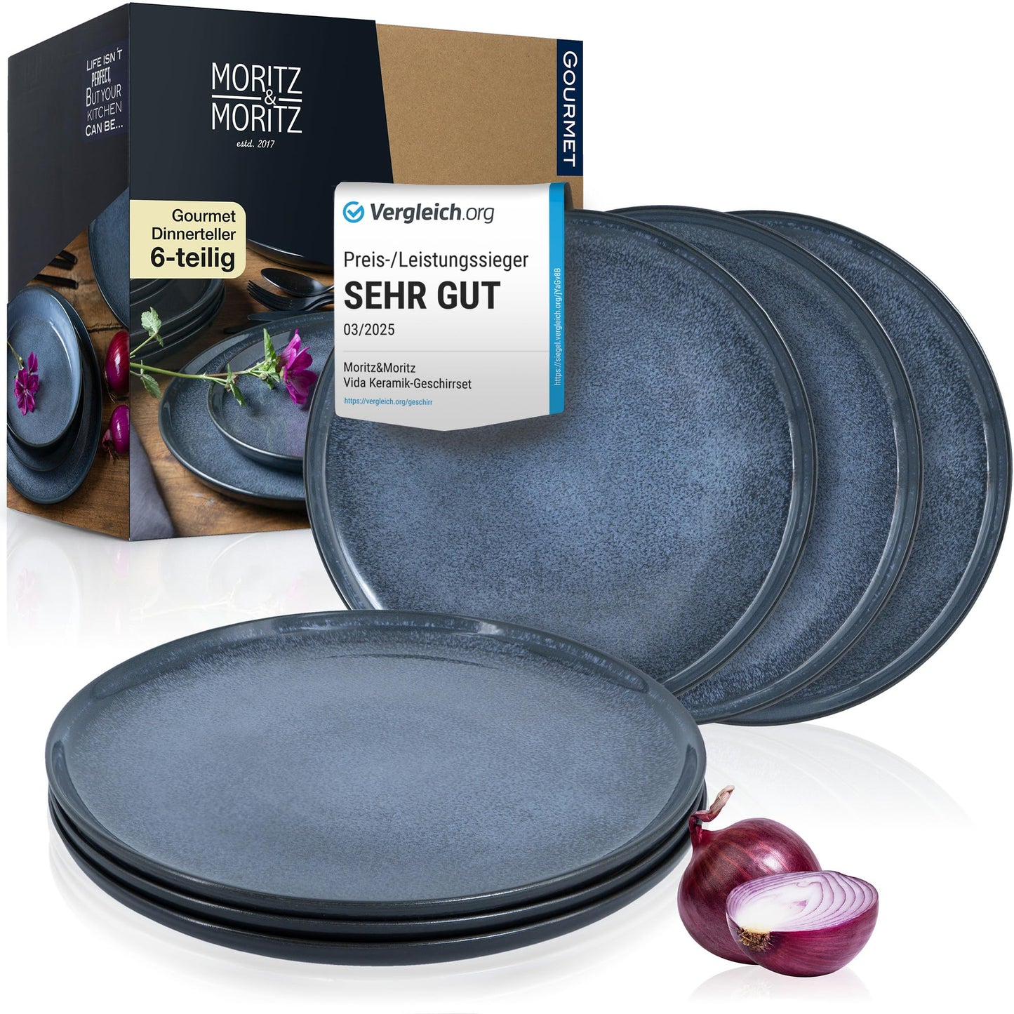 Moritz & Moritz Vida 18-Piece Crockery Set for 6 People, Elegant Plate Set Made of High-Quality Porcelain, Crockery Consisting of 6 x Dinner Plates, 6 x Dessert Plates, 6 x Soup Plates