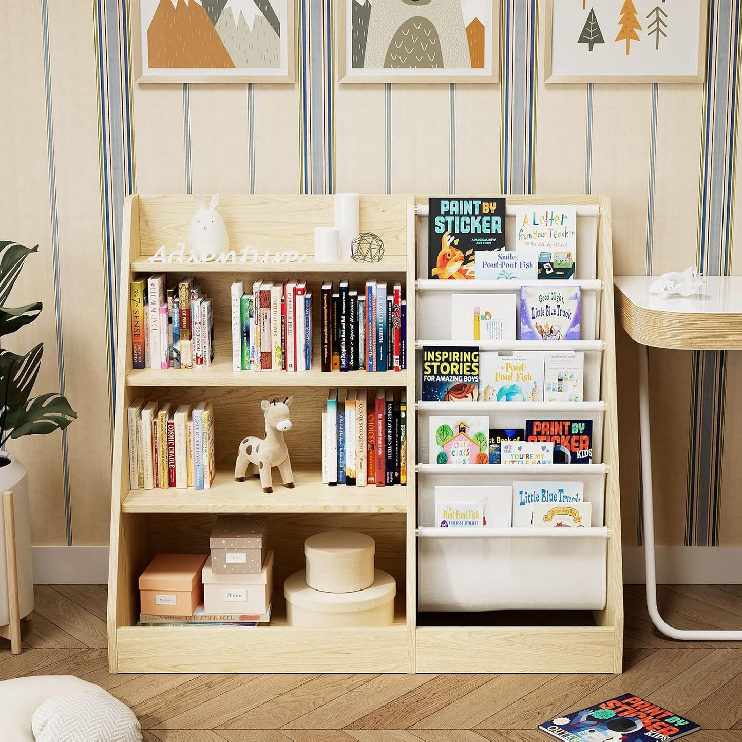 Children's Shelf, White with 5 Shelves and 4 Open Compartments, Bookcase for Children, Toy Organiser, 90 x 40 x 80 cm