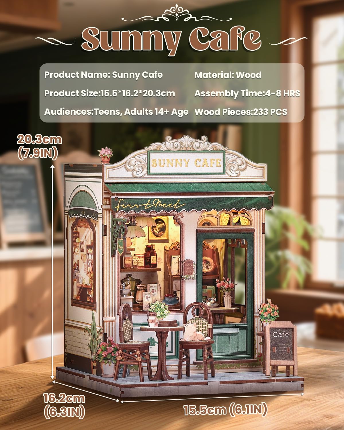 Endless Limit DIY Miniatur Haus Bausatz für Erwachsene,Puppenhaus Gewächshaus mit LED Licht,3D Puzzle Buchstütze aus Holz Modellbausatz Bastelset Bücherregal Deko Geschenken (Rose Garden Tea House)