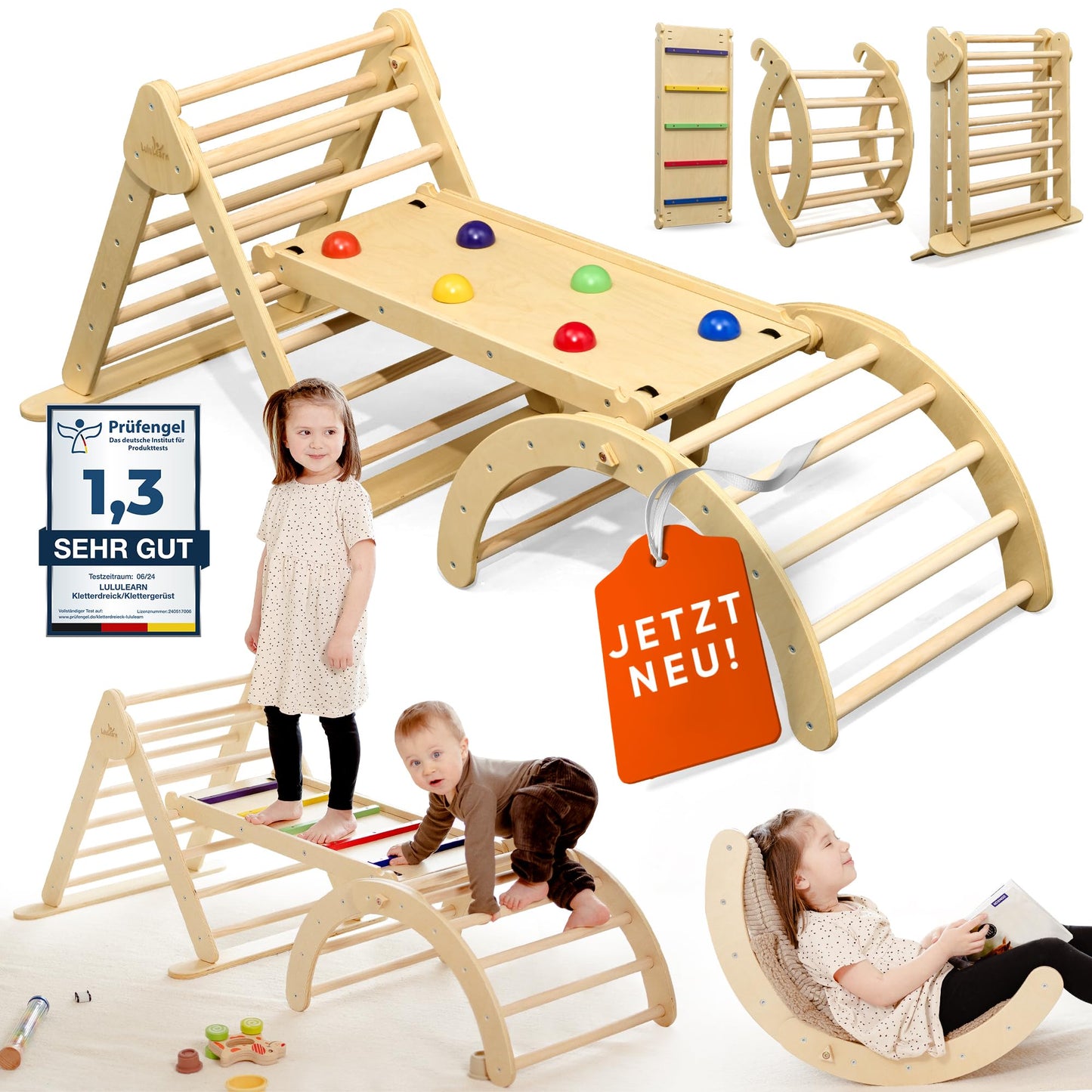 Lululearn® Climbing Triangle, Climbing Arch & Ramp [Foldable] Ideal for Indoor & Garden - Climbing Frame from 1 Year, Montessori Toy for Active Learning - Discover Now! (White)