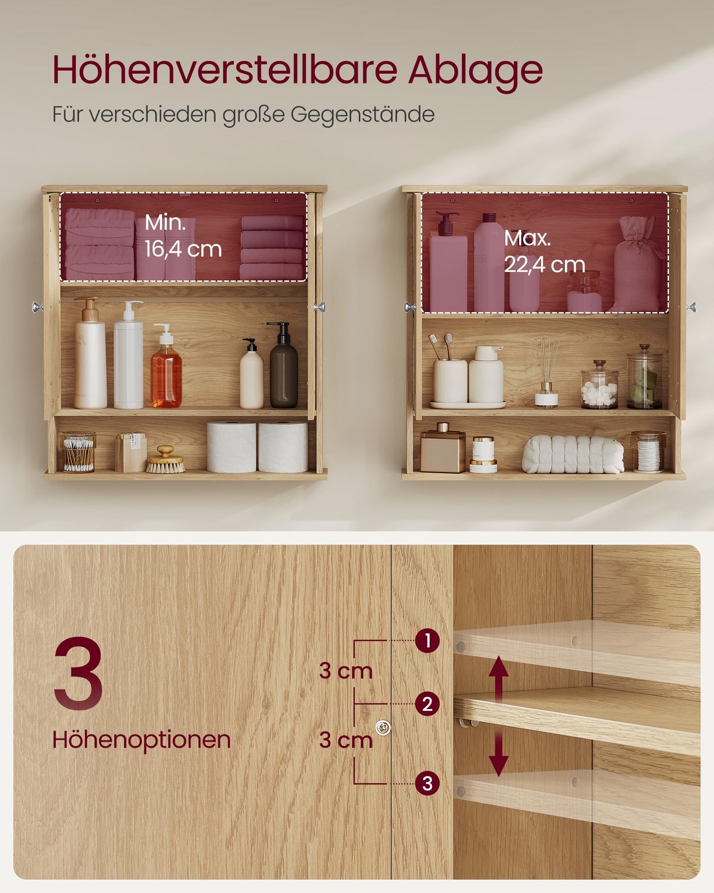 Songmics Bathroom Cabinet, Wall Cupboard, Mirror with Shelf, Wooden Makeup Cabinet, 56 x 58 x 13 cm (W x H x D) White LHC002