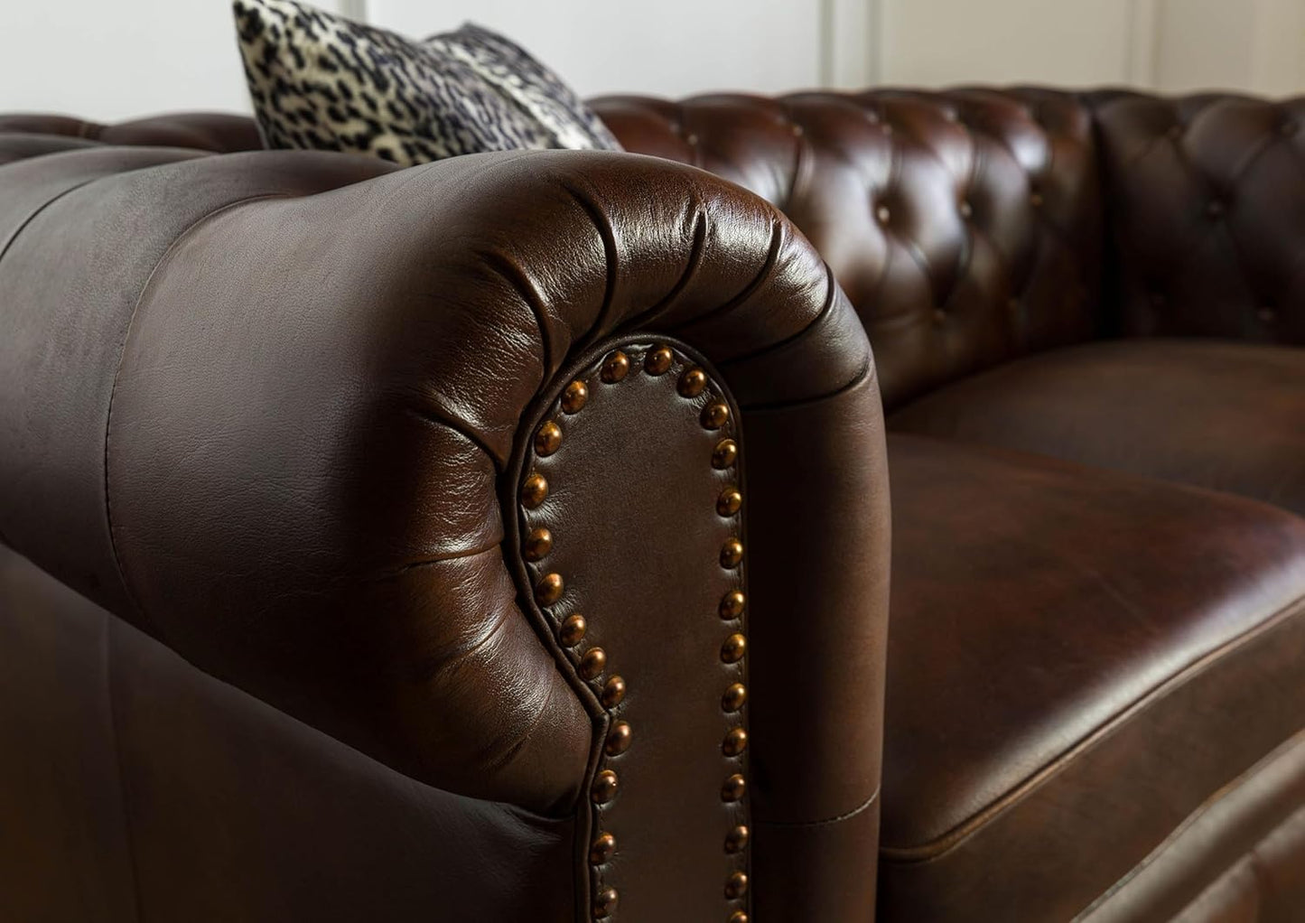 MASSIVMOEBEL24.DE Chesterfield #103 3-Seater Sofa Real Leather 218 x 82 x 76 cm Brown