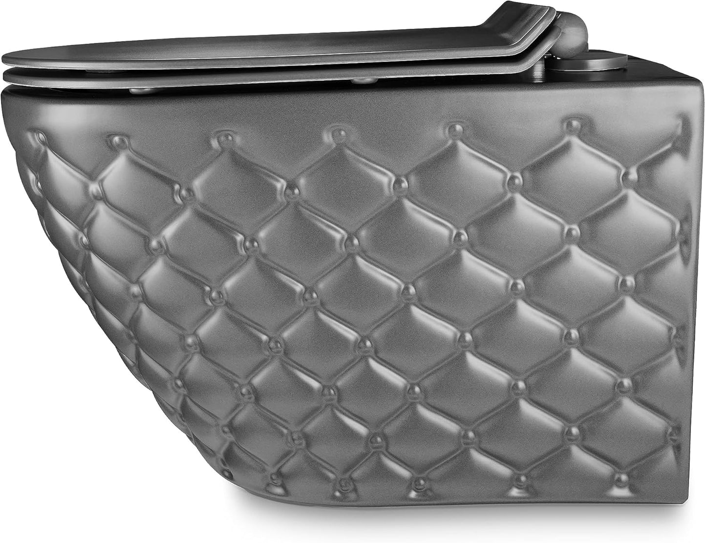 RD Luxury Spülrandloses Hänge-WC Grau Matt – Wandtoilette aus Keramik mit Softclose WC-Sitz, Schallschutz & Komplettset