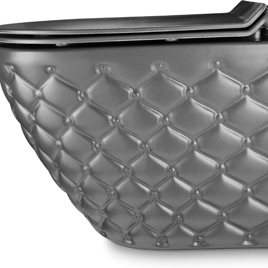 RD Luxury Spülrandloses Hänge-WC Grau Matt – Wandtoilette aus Keramik mit Softclose WC-Sitz, Schallschutz & Komplettset