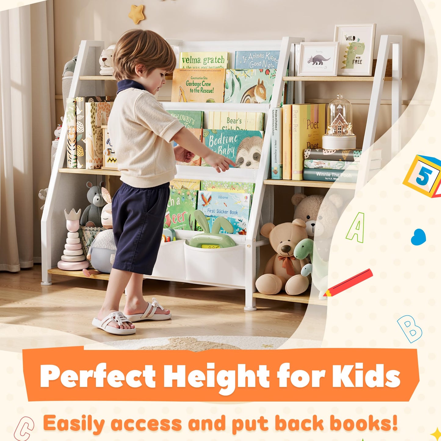 Children's Bookcase Children's Room Toy Shelves: Open Storage Shelf with 6 Compartments - Toddler Display Books Furniture, Nursery, Playroom