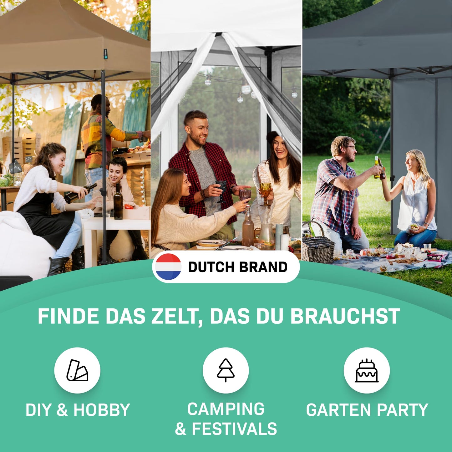 VONROC Gazebo 3 x 3 m Waterproof Stable – Party Tent EasyUp System [3Min Assembly] Pop-up Folding Gazebo Modular Expandable as Festival Tent, Garden Gazebo