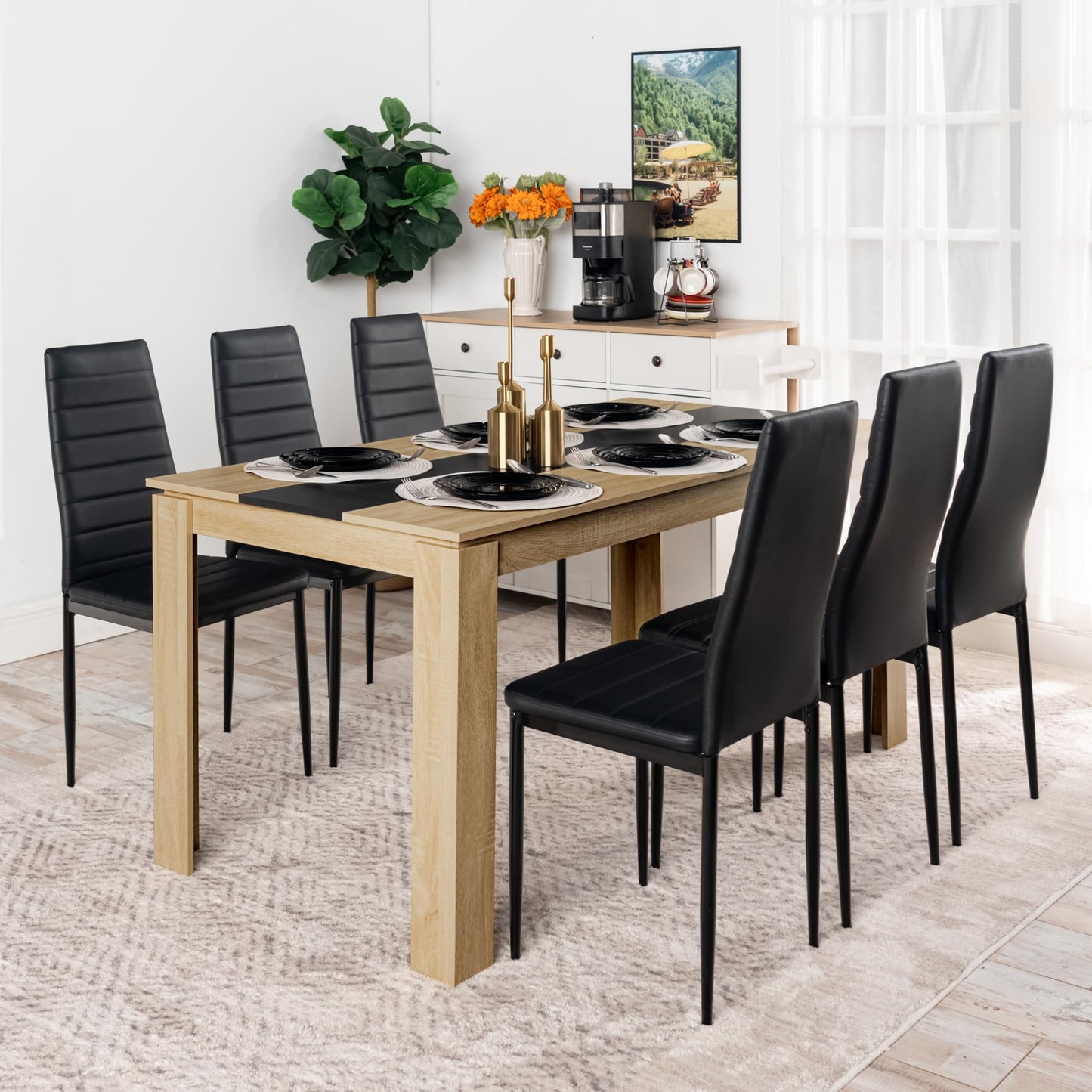 FURNITABLE Esstisch mit 4 Stühlen Esszimmergruppe, 4er Set Esszimmerstühle und Rechteckig Holztisch Essgruppe für Wohnzimmer Küche Büro (110 * 70cm Tisch+4 Schwarz Stühle)