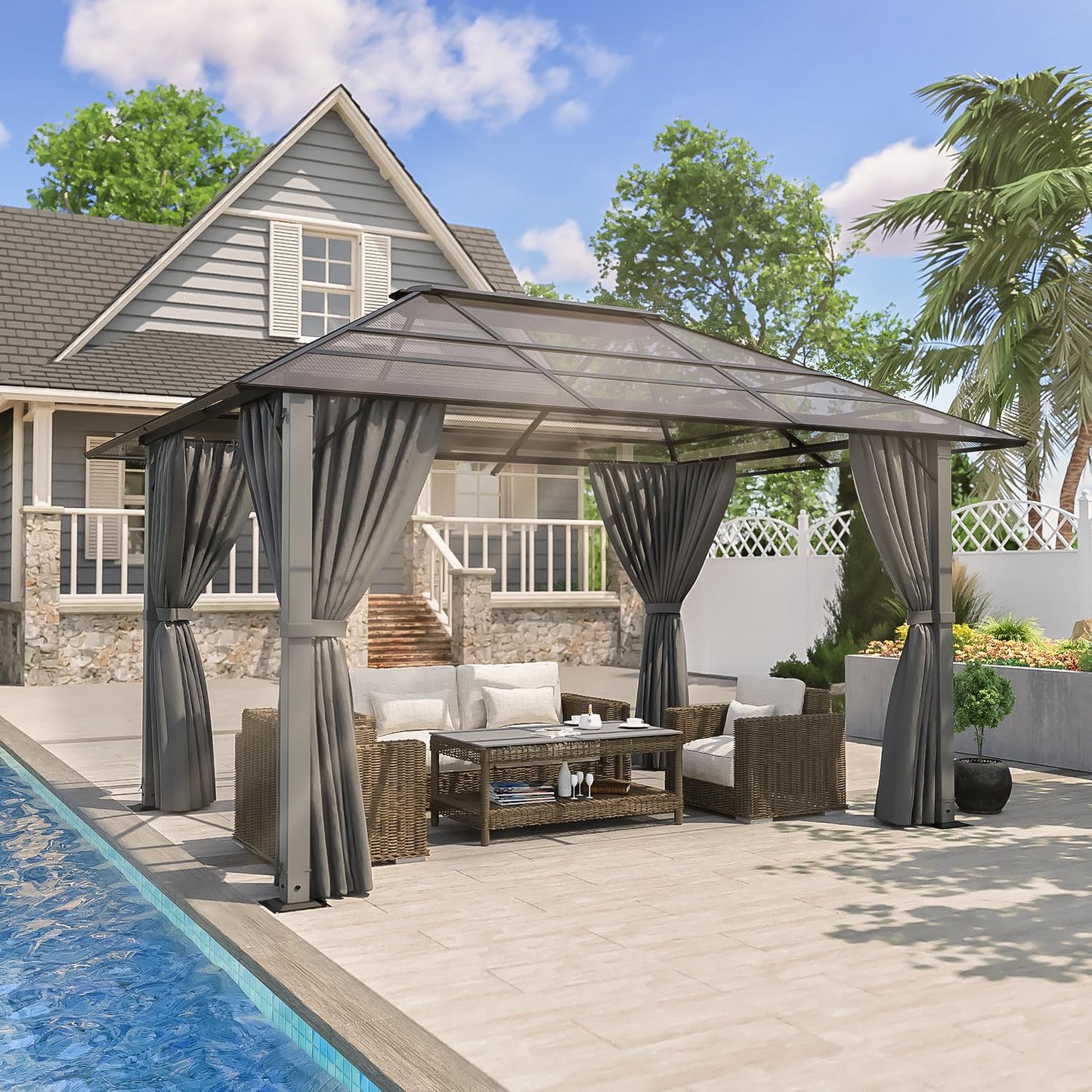 Gazebo 3 x 3 Waterproof Stable Winterproof Aluminium Garden Gazebo with Fixed Roof Protection UV Suitable for Outdoor Scenes Grey