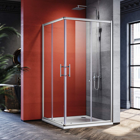 SONNI 80 x 80 cm Corner Entry Shower Cubicle without Shower Tray, Safety Glass Sliding Door Corner Shower Enclosure Shower Sliding Door Glass