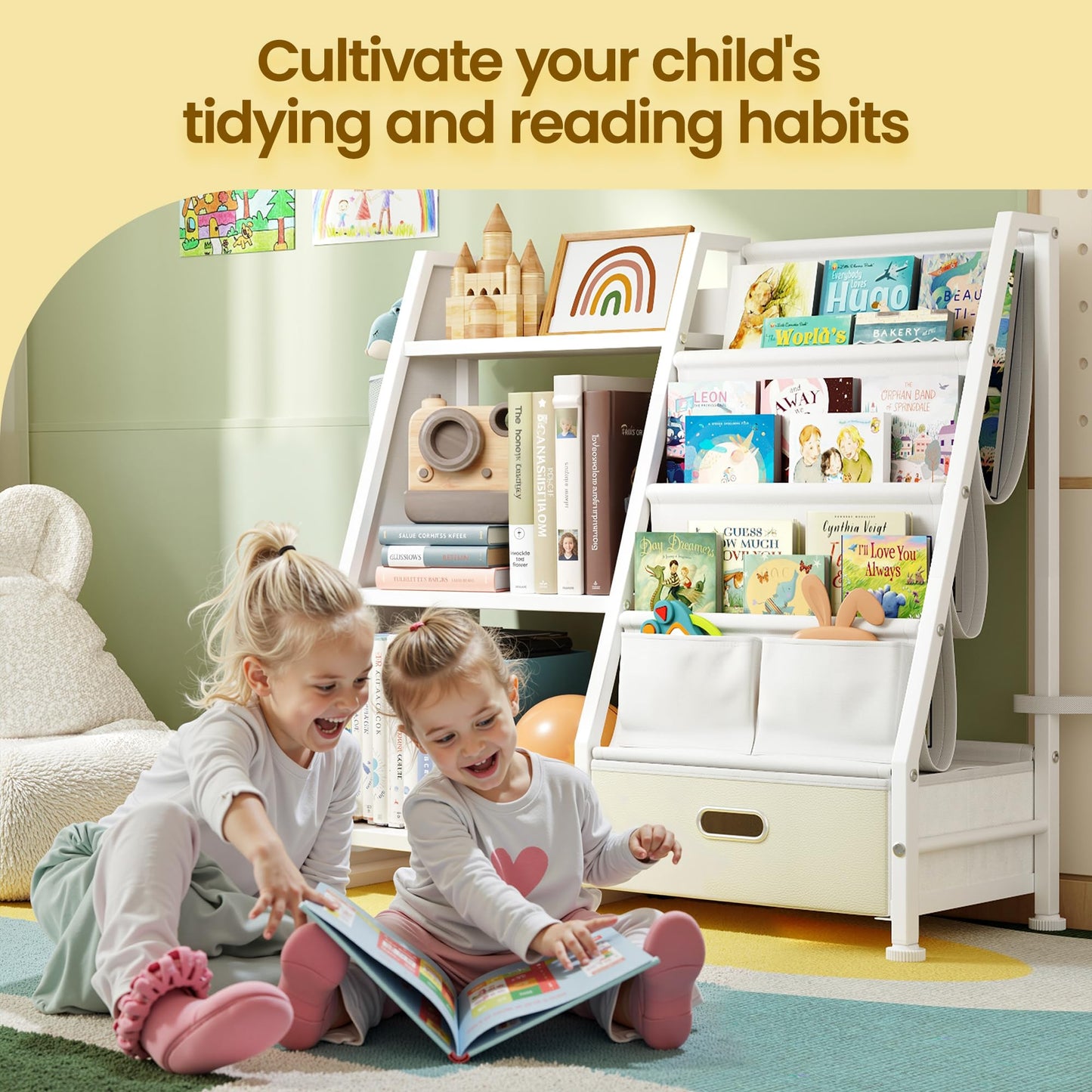 Children's Bookcase Children's Room Toy Shelves: Open Storage Shelf with 6 Compartments - Toddler Display Books Furniture, Nursery, Playroom