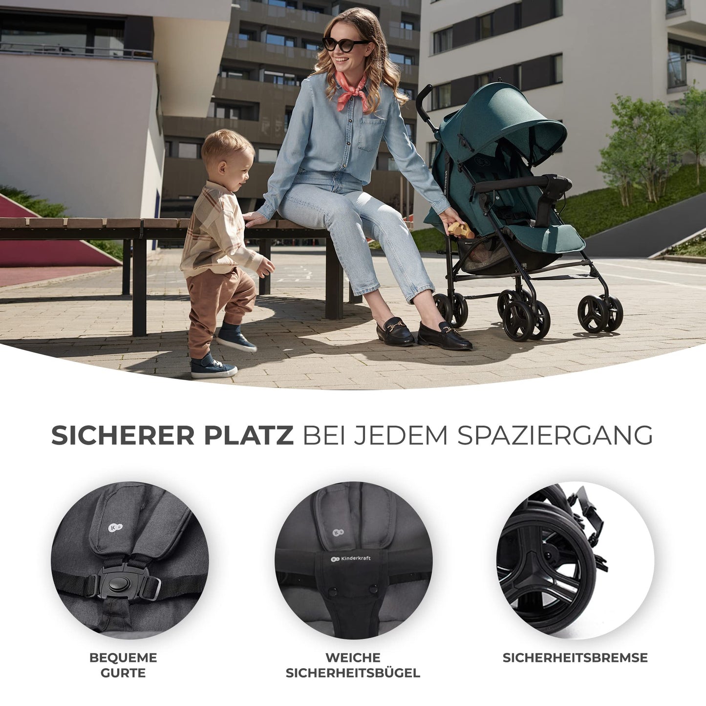Kinderkraft TIK Kinderwagen, Liegebuggy, Sportwagen, Leicht - 6,5kg, Drehbare Vorderräder, Verstellbarer Griff, Stufenlose Einstellung der Rückenlehne, Schnelles Zusammenklappen, bis zu 17kg, Grau