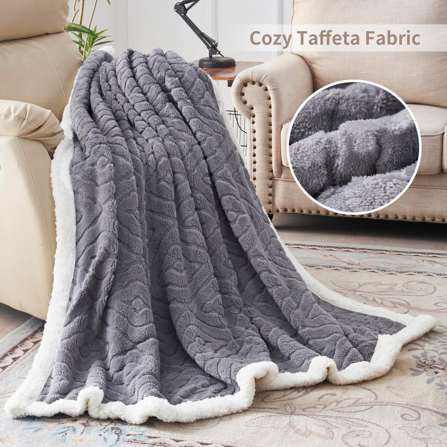 EAQ Cuddly Fluffy Sherpa Flannel Sofa Throw Blanket Sofa Blanket Double Face Extra Soft Living Room Sofa Throw Couch Blanket for Bed Sofa (Grey, 150 x 200 cm)