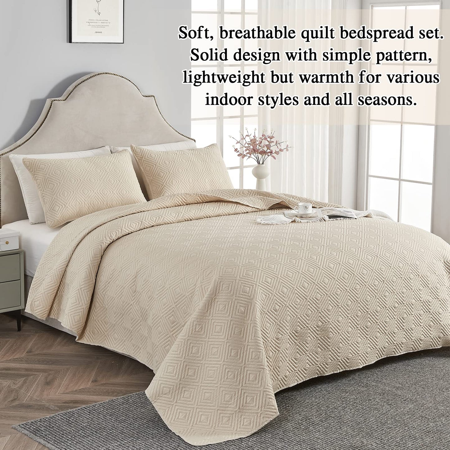 Qucover Tagesdecke Bettüberwurf 220x240cm Grün, Bedspreads aus Mikrofaser, Bettüberwuf Set mit 2 Kissenbezügen 50x75cm,Steppdecke bei 3D-Ultraschal genäht, Sofaüberwurf Bettüberwurf Überwurfdecke