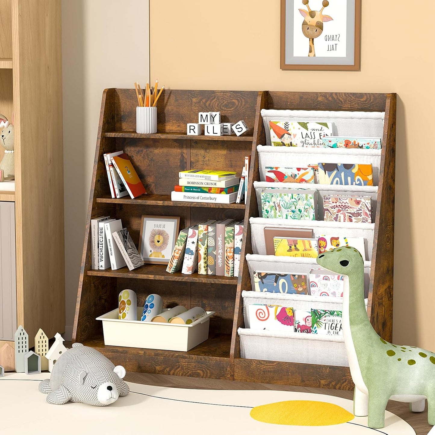 Children's Shelf, White with 5 Shelves and 4 Open Compartments, Bookcase for Children, Toy Organiser, 90 x 40 x 80 cm