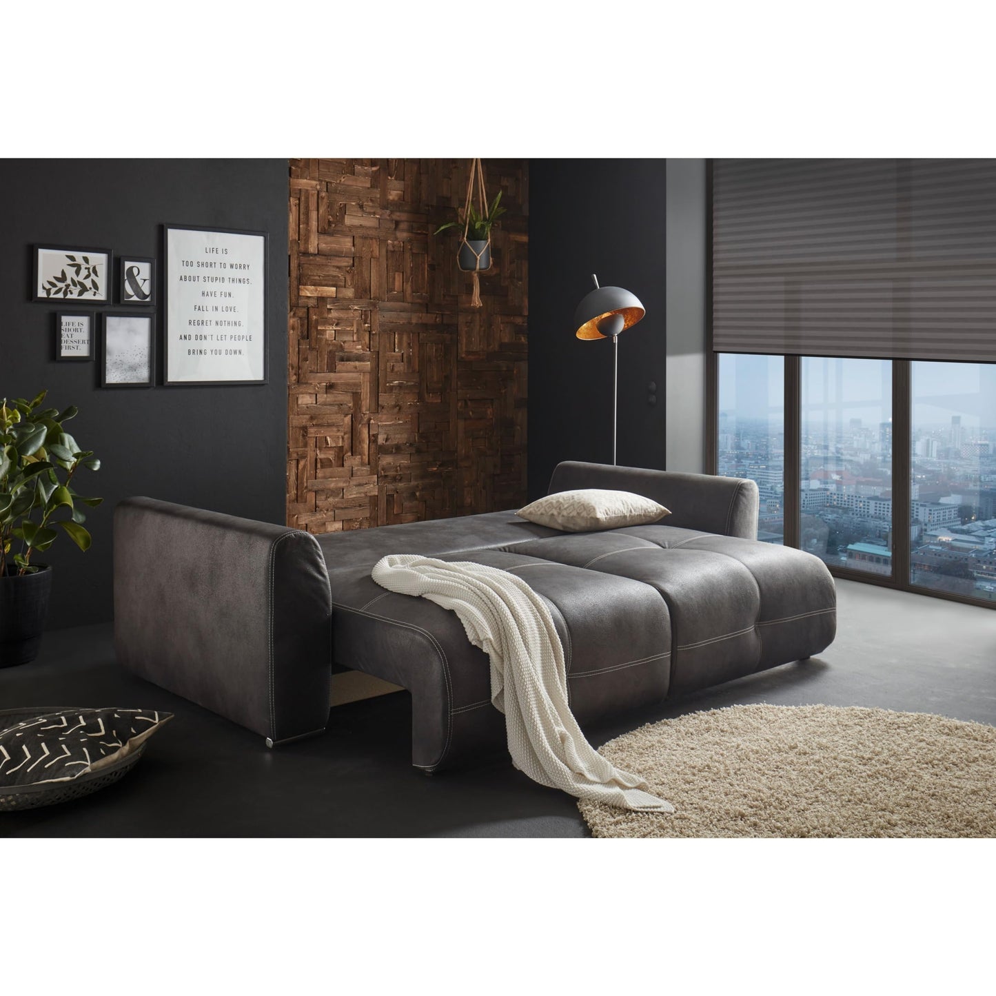 Dolan Comfortable Sofa Bed in Leather Look with Bed Box, Light Brown, Extendable Sofa with Sleep Function, 245 x 85 x 115 cm (W x H x D)
