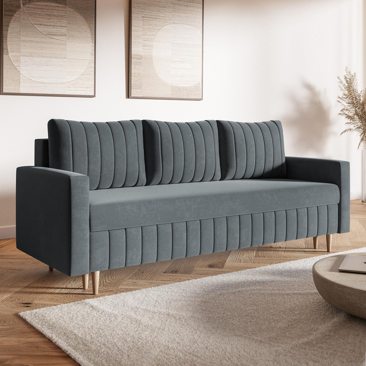 MOTIVENA Leo Sofa Set, Sofa Set 3 2 1 Living Room, Sofa 3 2 1 Set, Couch Set, Futon Set, Living Room Couch Set, Couch 3 2 1 Set, Bonell Spring Core (H4), Velvet, Grey Light Grey