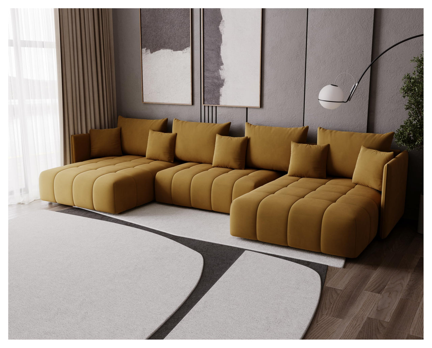 U-Shape Corner Sofa Gona U with Sleep Function - Large Sofa Bed 346 × 188 cm - Sofa with Bed Box - T30 Foam - Automatic Folding Function, Easily Extendable - Monolith 97 (Graphite)