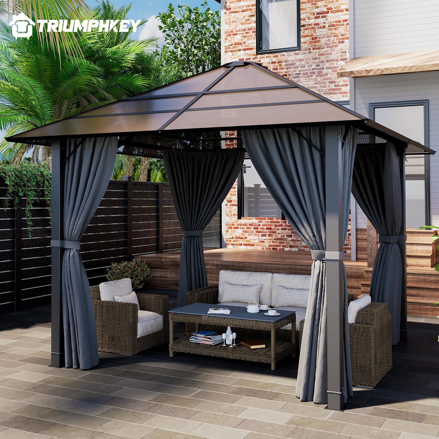 Gazebo 3 x 3 Waterproof Stable Winterproof Aluminium Garden Gazebo with Fixed Roof Protection UV Suitable for Outdoor Scenes Grey